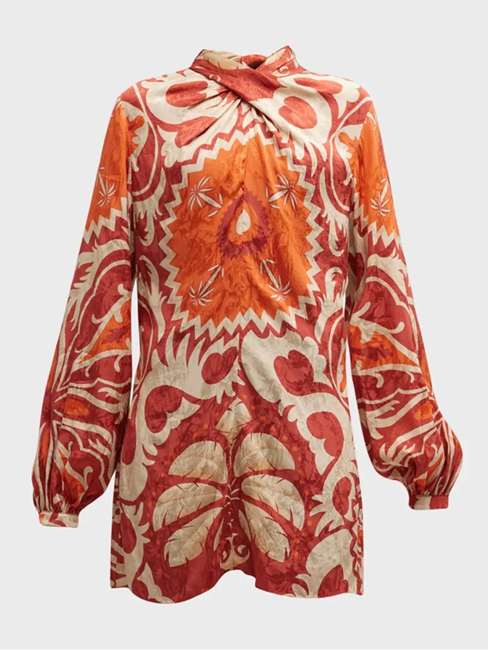 Johanna Ortiz Orange, Red and Cream Print Silk Tunic